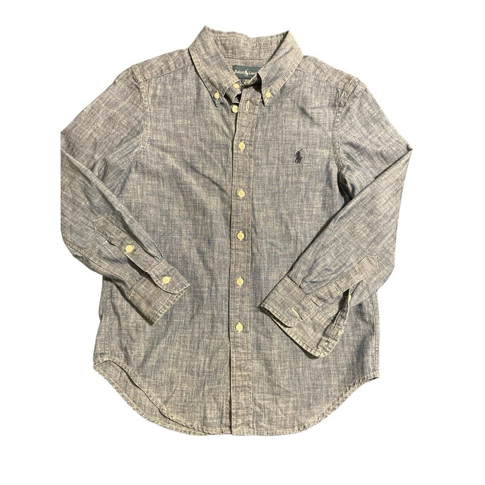 Ralph Lauren Boys‎ Sz 8 Chambray Button Down Shirt Blue Long Sleeve Cotton Logo